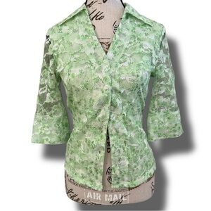 Vintage Y2K INC International Concepts Lace Pale Green Office Siren Button Up